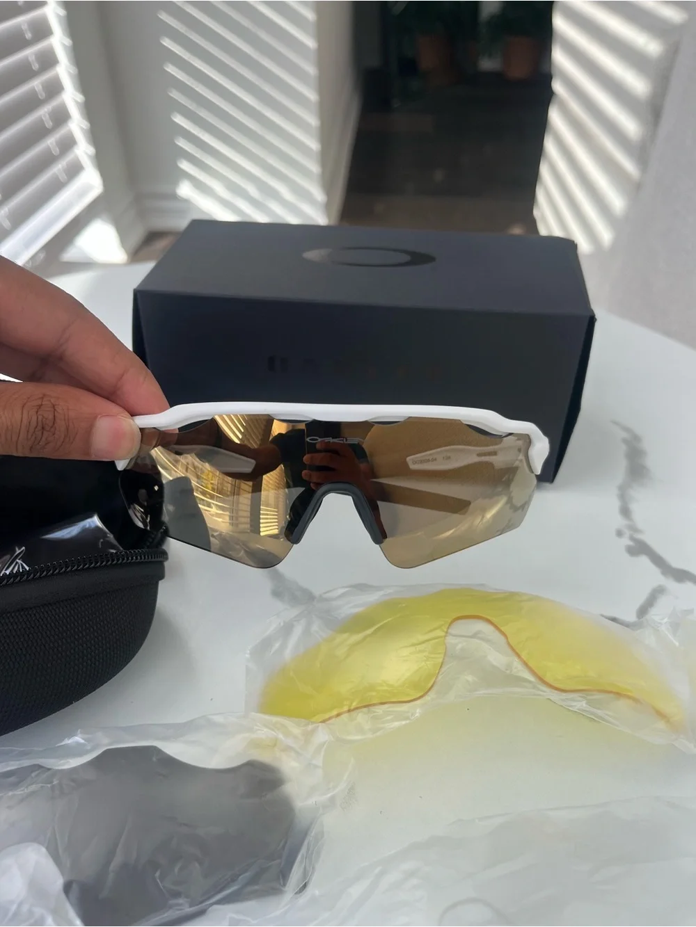 Oakley White Frame Sunglasses with Gold/Bronze Mirrored Lens
